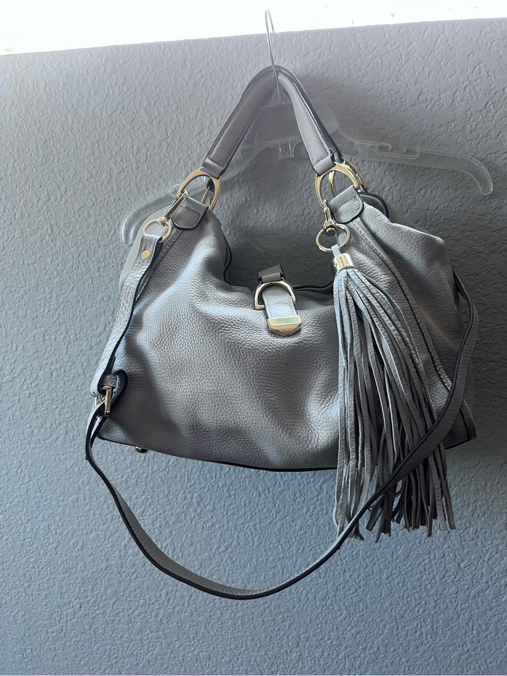 G.I.L.I. Stirrup Hobo Grey Leather Fringe Tassel Large Slouchy Shoulder Bag MINT - Picture 3 of 16